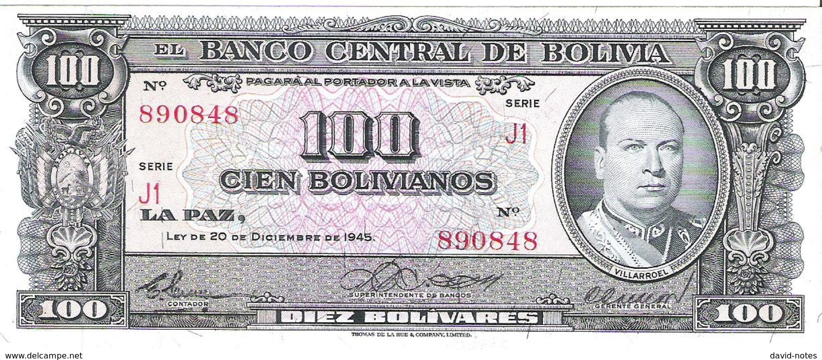 Bolivia - Pick 147 - 100 Bolivianos 1945 - AUnc - Bolivia