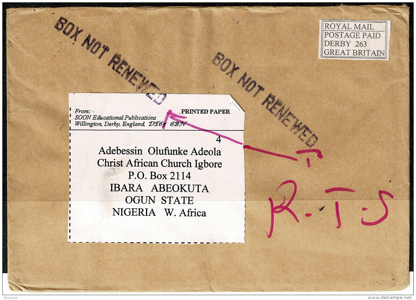 RB 1193 - 2 Return To Sender Covers Derby UK To Ogbomoso &amp; Ibara Abeokuta Nigeria - Nigeria (1961-...)