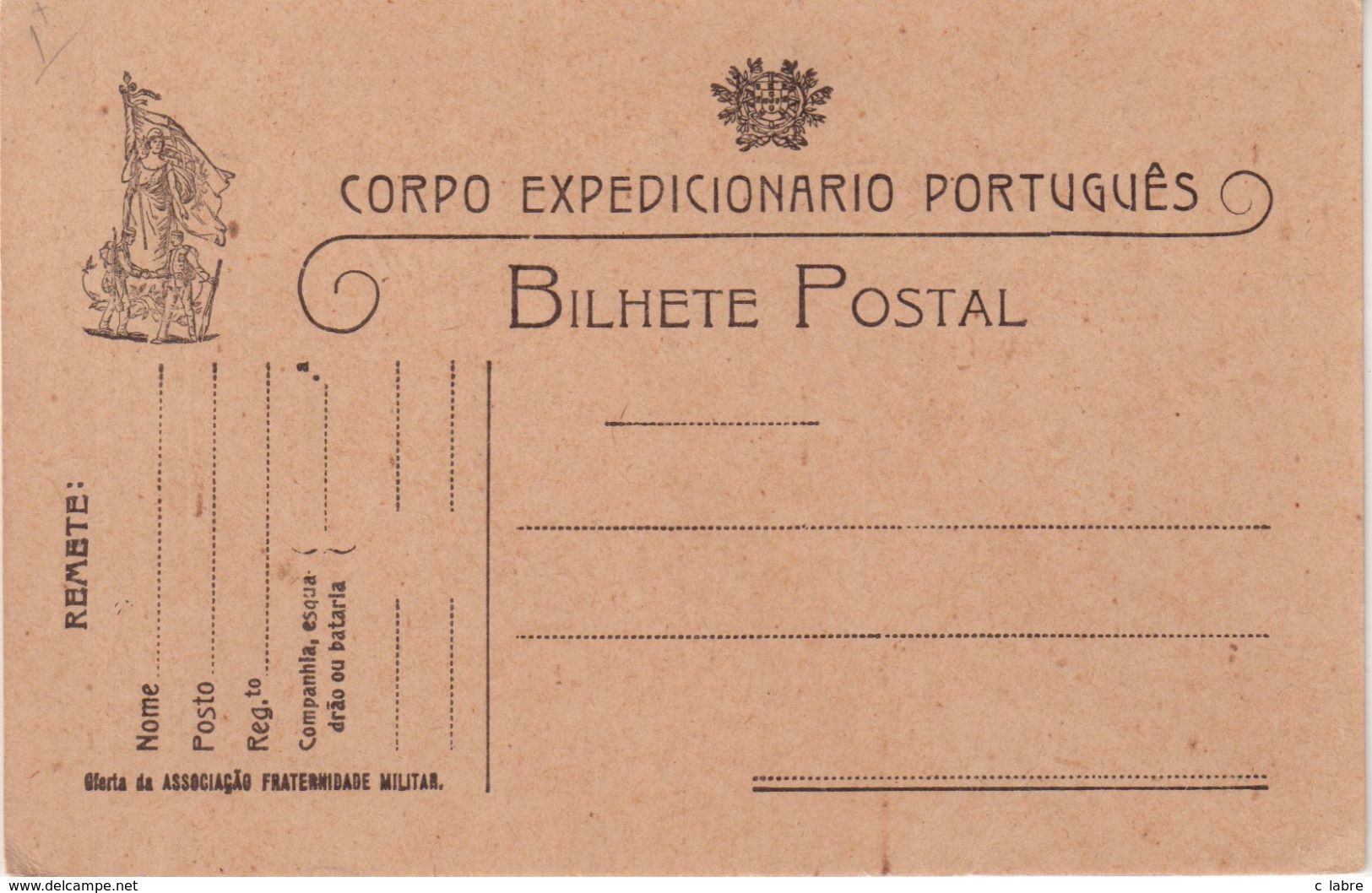 PORTUGAL  : GUERRE . CARTE FM . NEUVE . DU CORPS EXPEDITIONNAIRE . 1914/18 . - Lettres & Documents