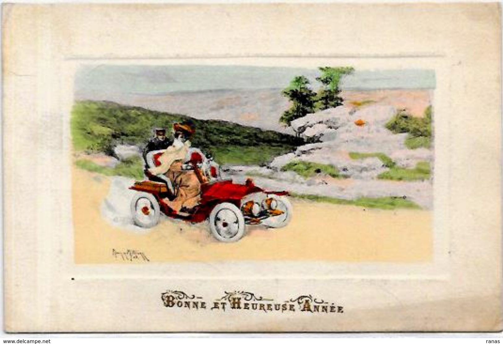 CPA Millière Voiture Automobile Art Nouveau Femme Girl Women Gaufré Non Circulé - Milliere