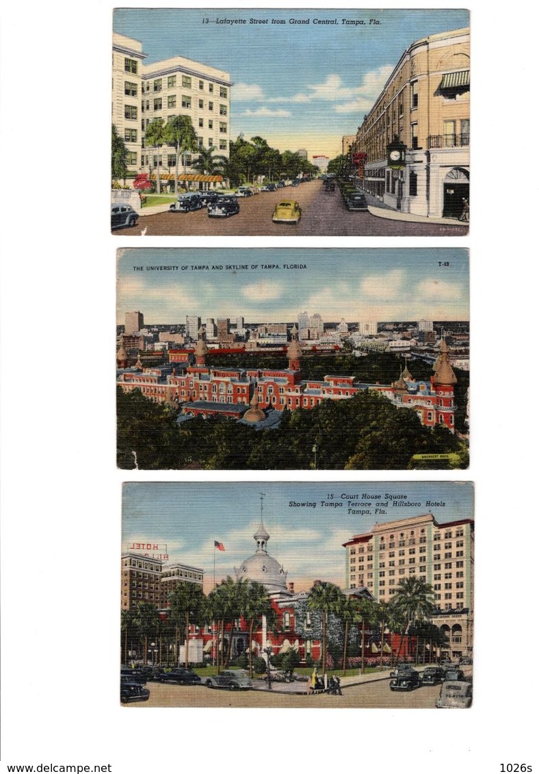 LOT DE 10 CARTES POSTALES DE TAMPA EN FLORIDE AVEC CORRESPONDANCES EN 1948 - Tampa