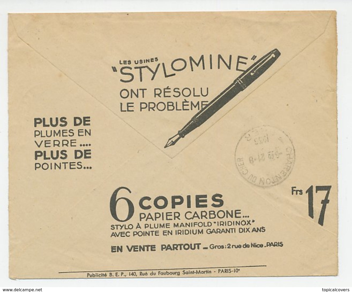 Postal Cheque Cover France 1936 Fountain Pen - Carbon Paper - Ohne Zuordnung