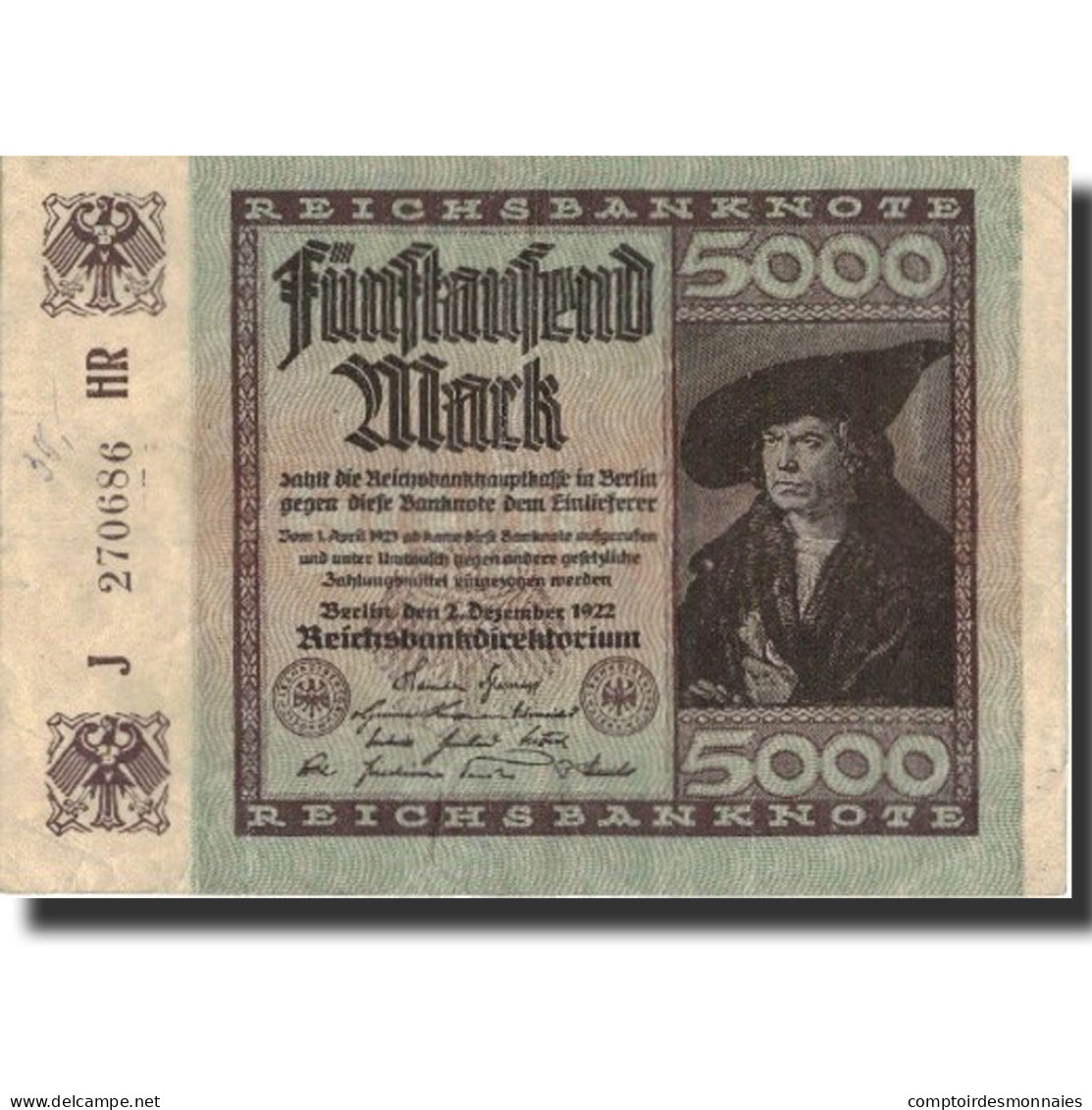 Allemagne, 5000 Mark, 1922, KM:81e, 1922-12-02, TTB+ - 5000 Mark