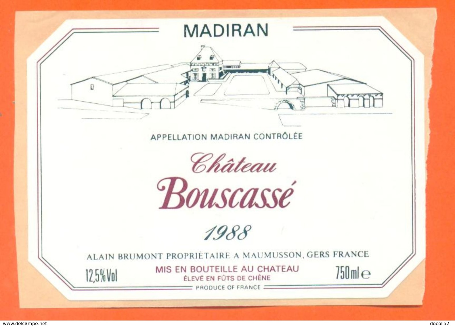 étiquette Vin Autocollante De Madiran Chateau Boucassé 1988 Alain Brumont à Maumusson  - 75 Cl - Madiran