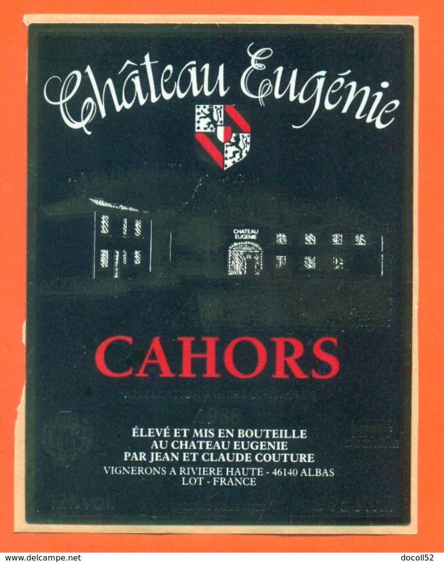 étiquette Vin Autocollante De Cahors Chateau Eugénie 1988 Jean Et Claude Couture à Rivière Haute - 75 Cl - Cahors