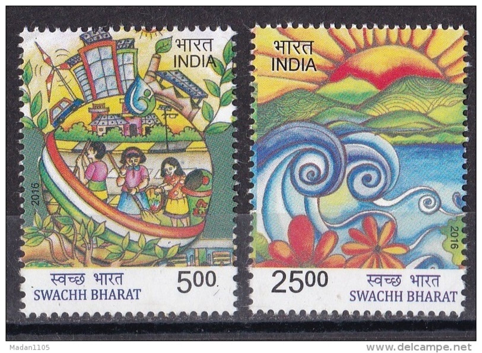 INDIA, 2016, Swachh Bharat,  Cleanliness Drive-Environment, India, Health, Set 2 V, Children, Boat, MNH, (**) - Nuovi