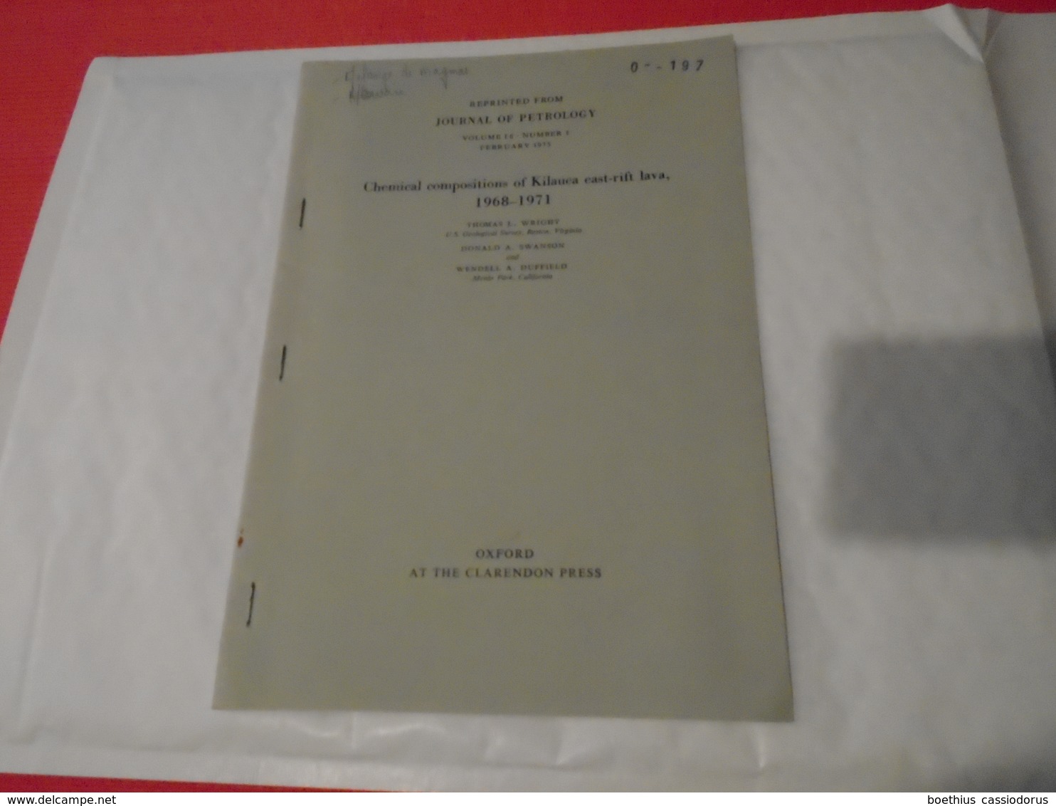 HAWAII : CHEMICAL COMPOSITIONS OF KILAUEA EAST-RIFT LAVA 1968-1971  THOMAS WRIGHT, DONALD SWANSON AND WENDEL DUFFIELD - Scienze Della Terra