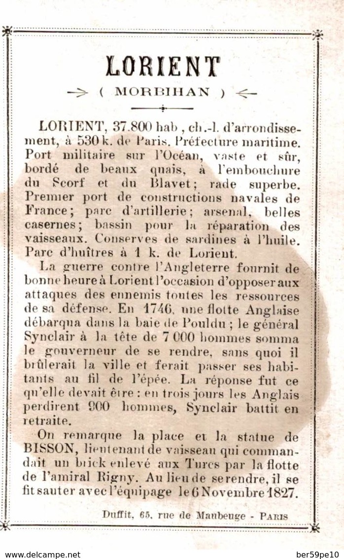 CHROMO  LORIENT LA BOVE - Autres & Non Classés