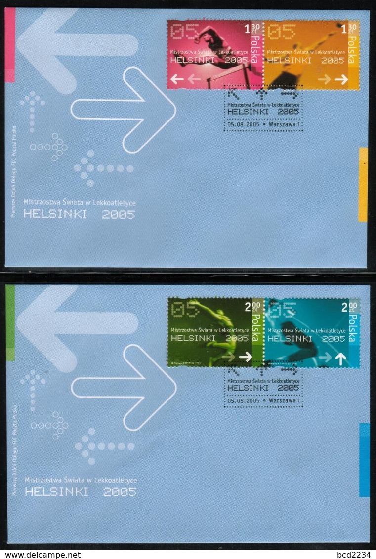 POLAND FDC 2005 INTERNATIONAL ATHLETICS CHAMPIONSHIPS HELSINKI FINLAND SHOT PUT TRIPLE JUMP POLE VAULT HURDLING SPORTS - Springreiten