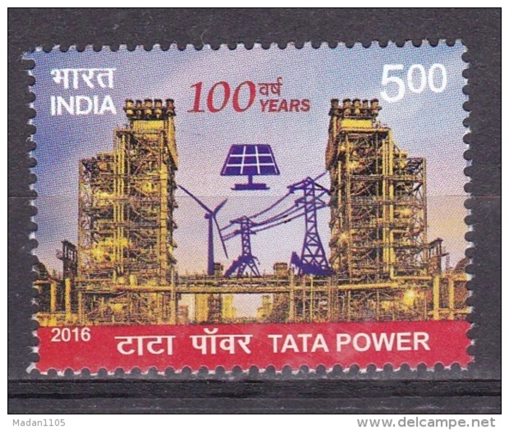INDIA, 2016, 100 Years Of Tata Power, Industry, Business, Electricity, 1 V, MNH, (**) - Neufs