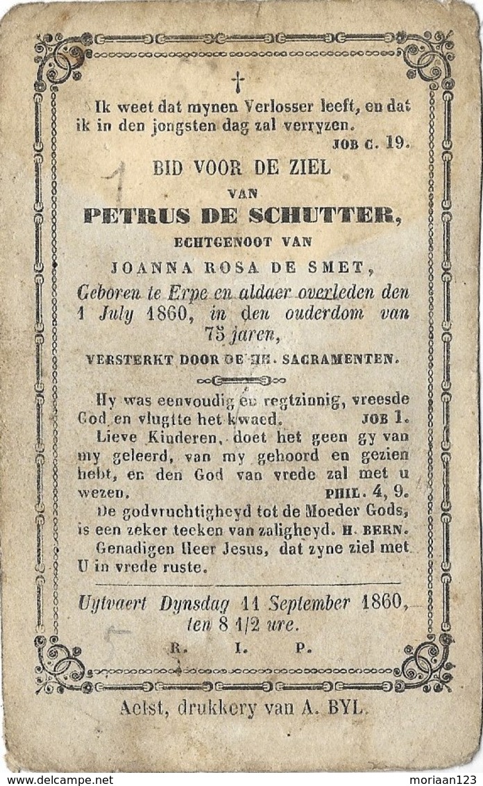 DP Petrus DE SCHUTTER Geboren En Overleden Te ERPE Bij AALST 1.7.1860 - Drukkerij BYL Aalst - Religion & Esotérisme
