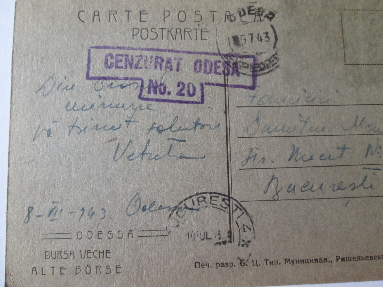 Rare! Ukraine-Odesa/Odessa,used Postcard From 1943 With Military Censorship Romanian Occupation WW II - Ukraine