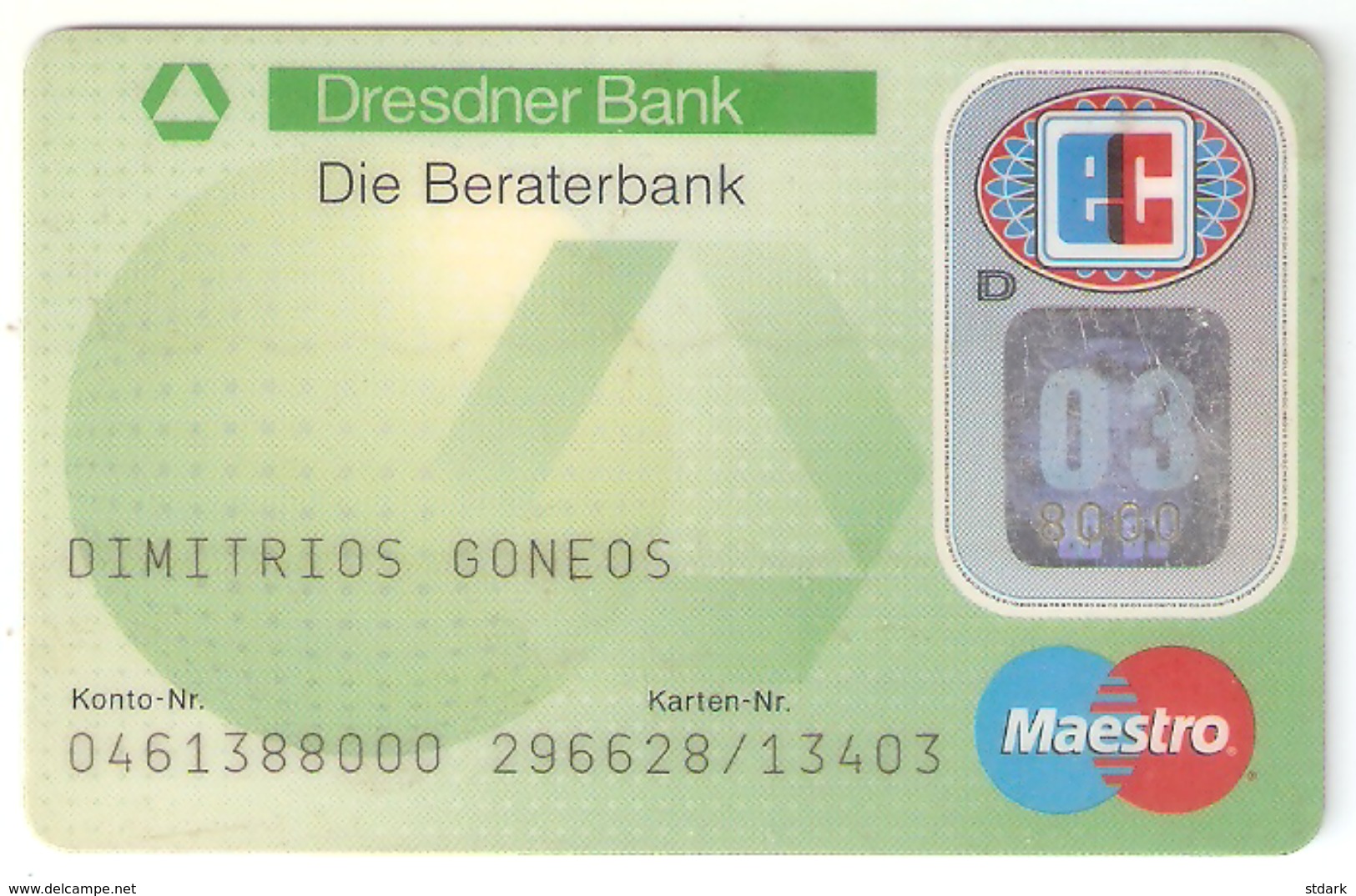 Dresdner Bank Card - Cartes De Crédit (expiration Min. 10 Ans)