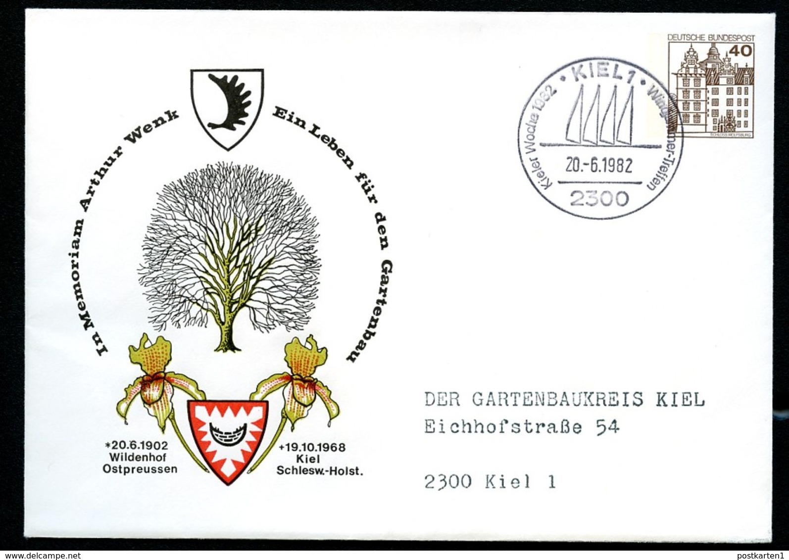 TILIA Orchidaceae Germany PU111 B2/007 Special Envelope ARTHUR WENK HORTICULURE Postmark Kiel 1982 - Bäume