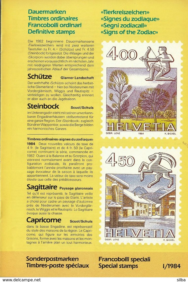 Switzerland / 1984 / Zodiac / Philatelic Postage Stamps Prospectus, Leaflet, Brochure - Sonstige & Ohne Zuordnung