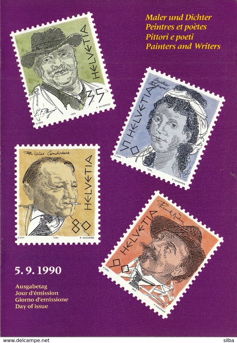Switzerland / 1990 / Painters And Writers / Philatelic Postage Stamps Prospectus, Leaflet, Brochure - Otros & Sin Clasificación