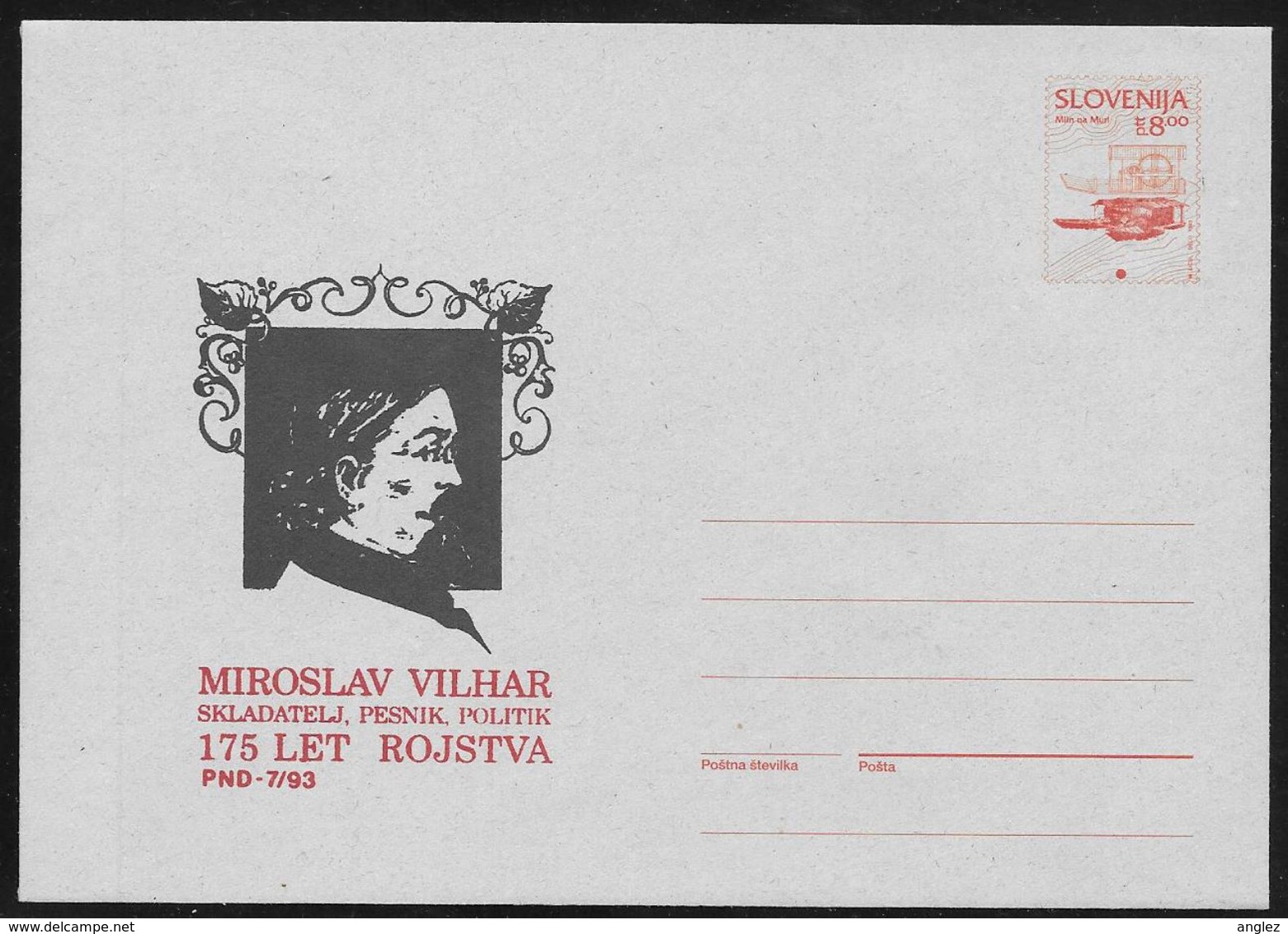 Slovenia: 1993 Stationery Envelope - 5SLT Arms - Private Overprint Miroslav Vilhar Unused - Slovénie