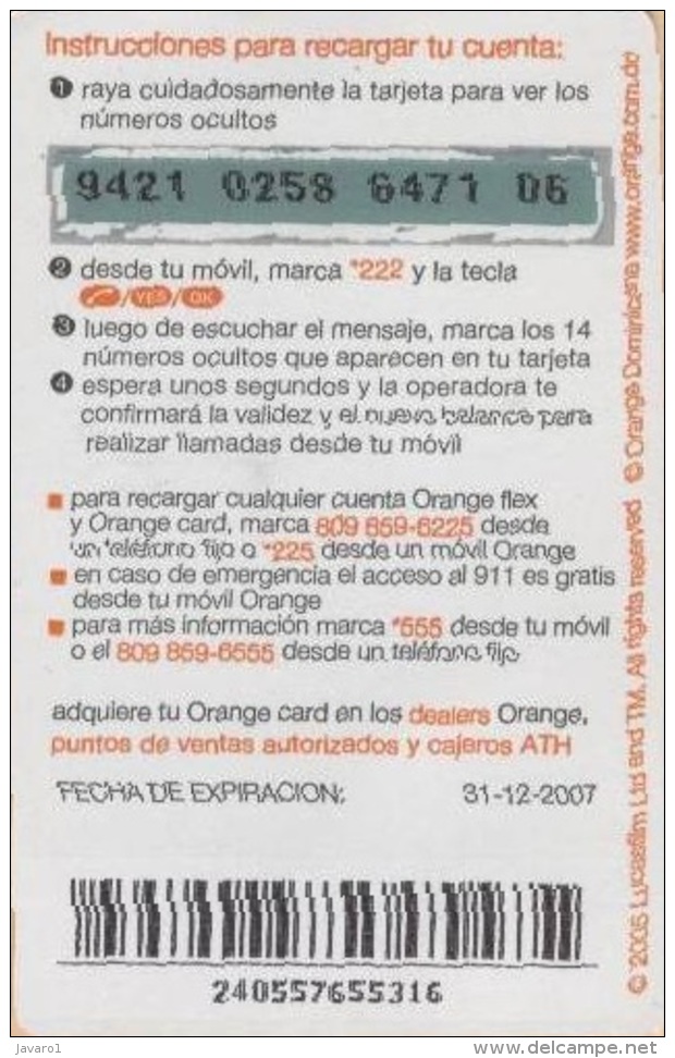 ORANGE : OR-19 60 STAR WARS USED Exp:31/12/2007 - Dominicaine