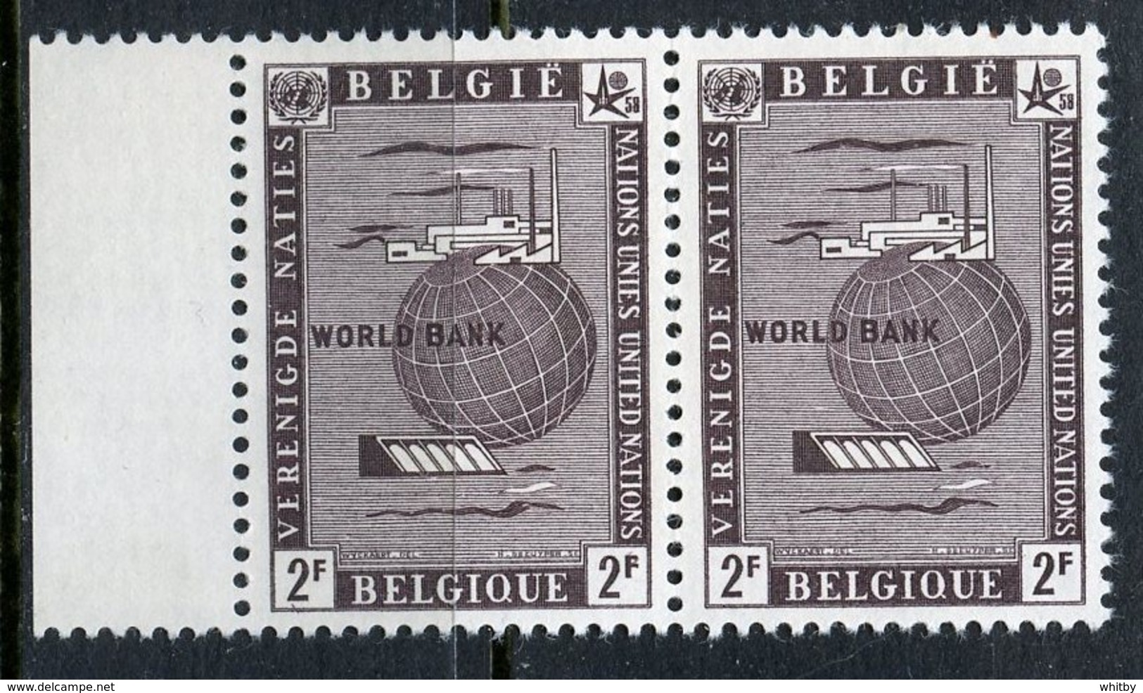 Belgium 1958 2f  World Bank Issue  #519  MNH Pair - Unused Stamps