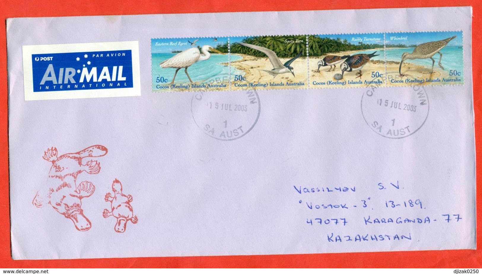 Cocos (Keeling) Island 2003.The Envelope Passed The Mail. Airmail. Bird.Complete Serie. - Cocos (Keeling) Islands