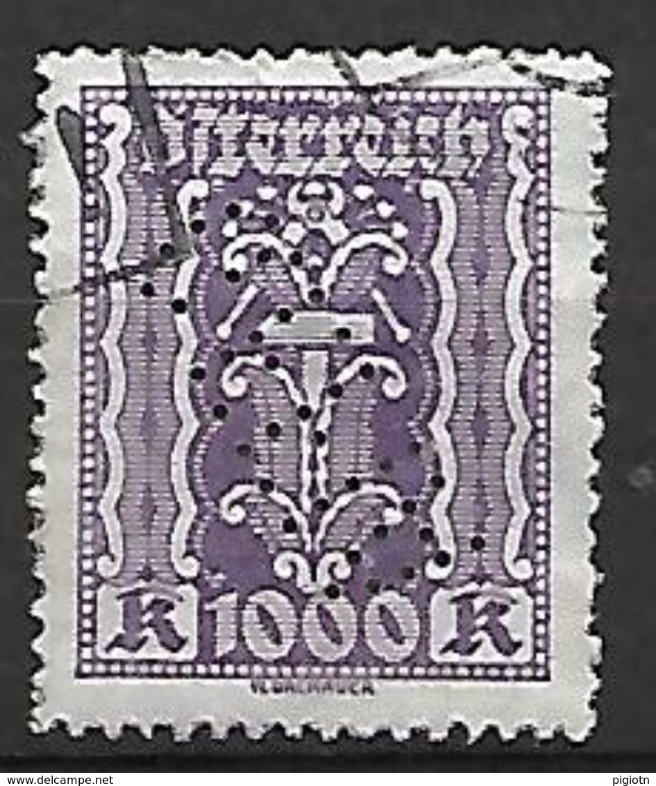 PER333 - AUSTRIA - PERFIN 316 - 1000 Kr. - CATALOGO UNIFICATO - Oblitérés