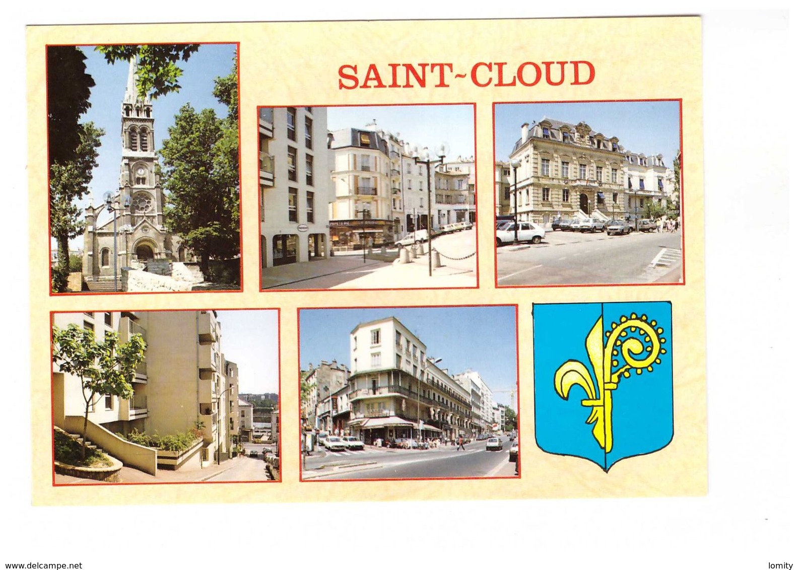 92 Saint Cloud Carte 5 Vues + Blason Eglise Place Eglise Hotel De Ville Village Rue Royale Rue Dailly CPM Non Voyagée - Saint Cloud
