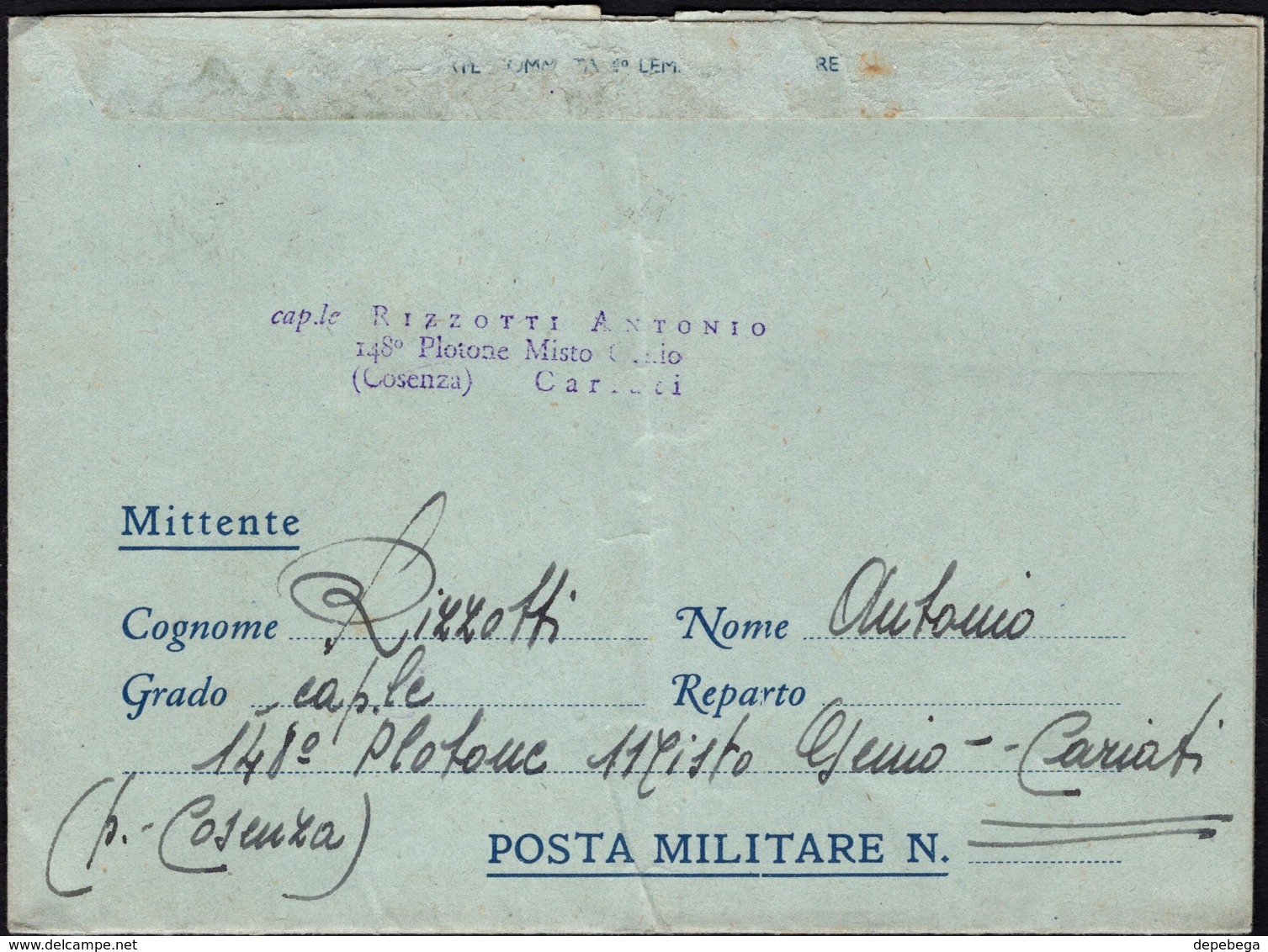 Italy - Biglietto Postale Per Le Forze Armate. Campagnia Misto Genio, 148 Plotone, CARIATI 26.6.1943 - Albinia. - Franchise