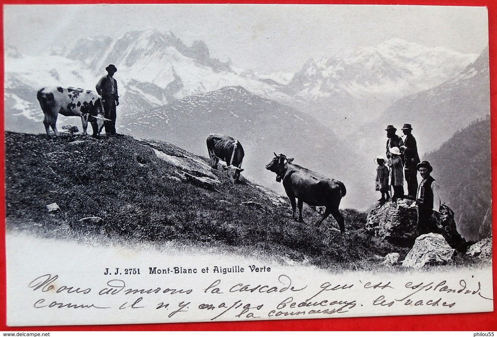 Cpa 74 Anime Mont Blanc Et Aiguille Verte, Vaches - Chamonix-Mont-Blanc