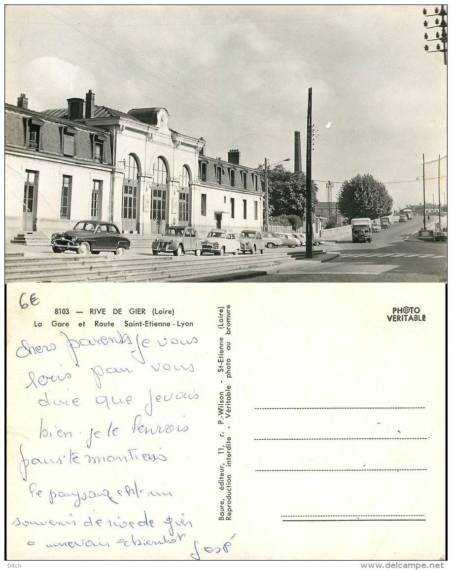 D- [503205] Carte-France  - (42) Loire, Rive-de-Gier, La Gare Et Route Saint-Etienne, Lyon, Gares - Sans Trains - Rive De Gier