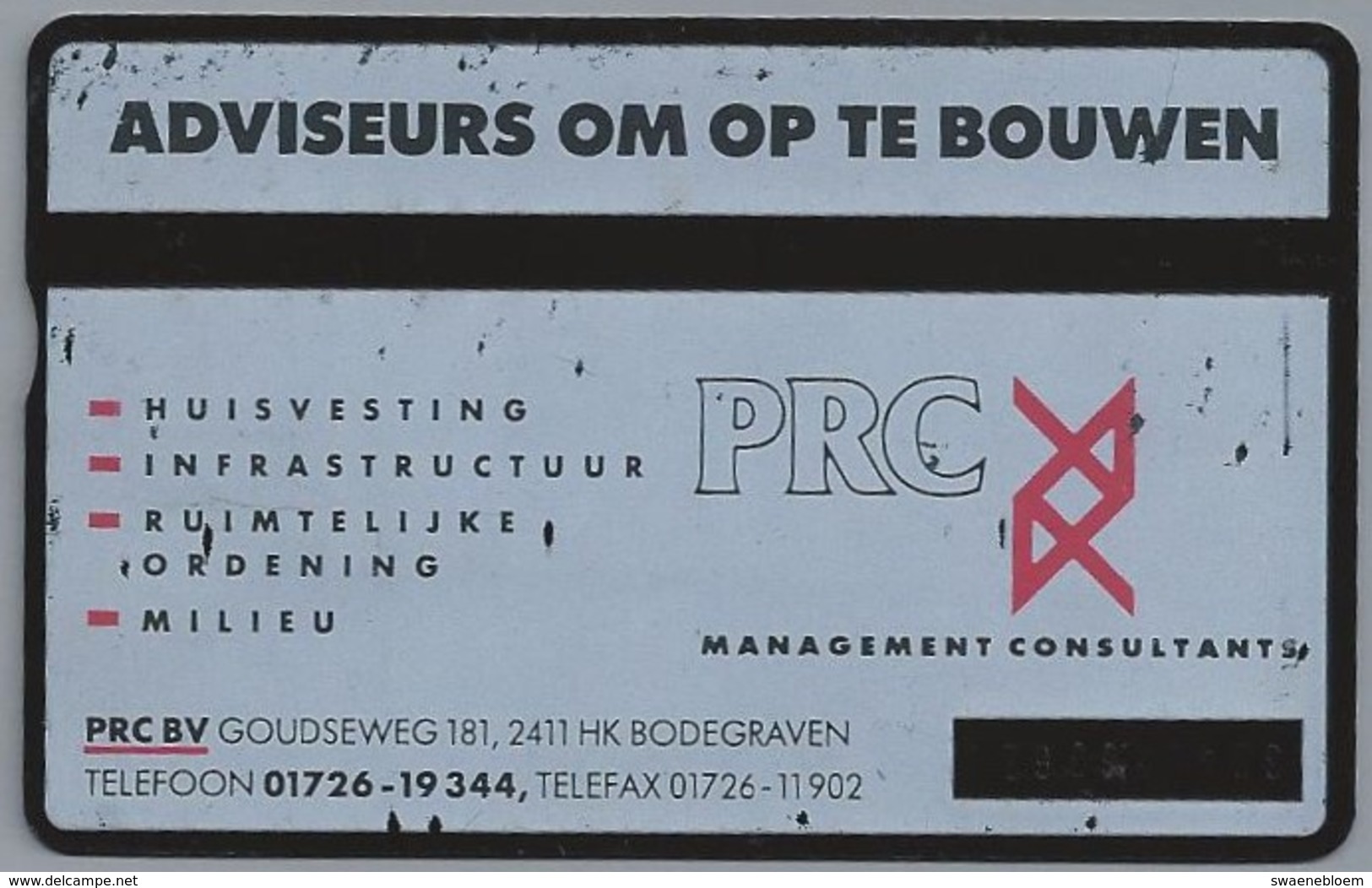 NL.- Telefoonkaart. PTT Telecom. 4 Eenheden. PRC. BV, GOUDSEWEG 181, BODEGRAVEN. ADVISEURS OM OP TE BOUWEN. 304L - Sport