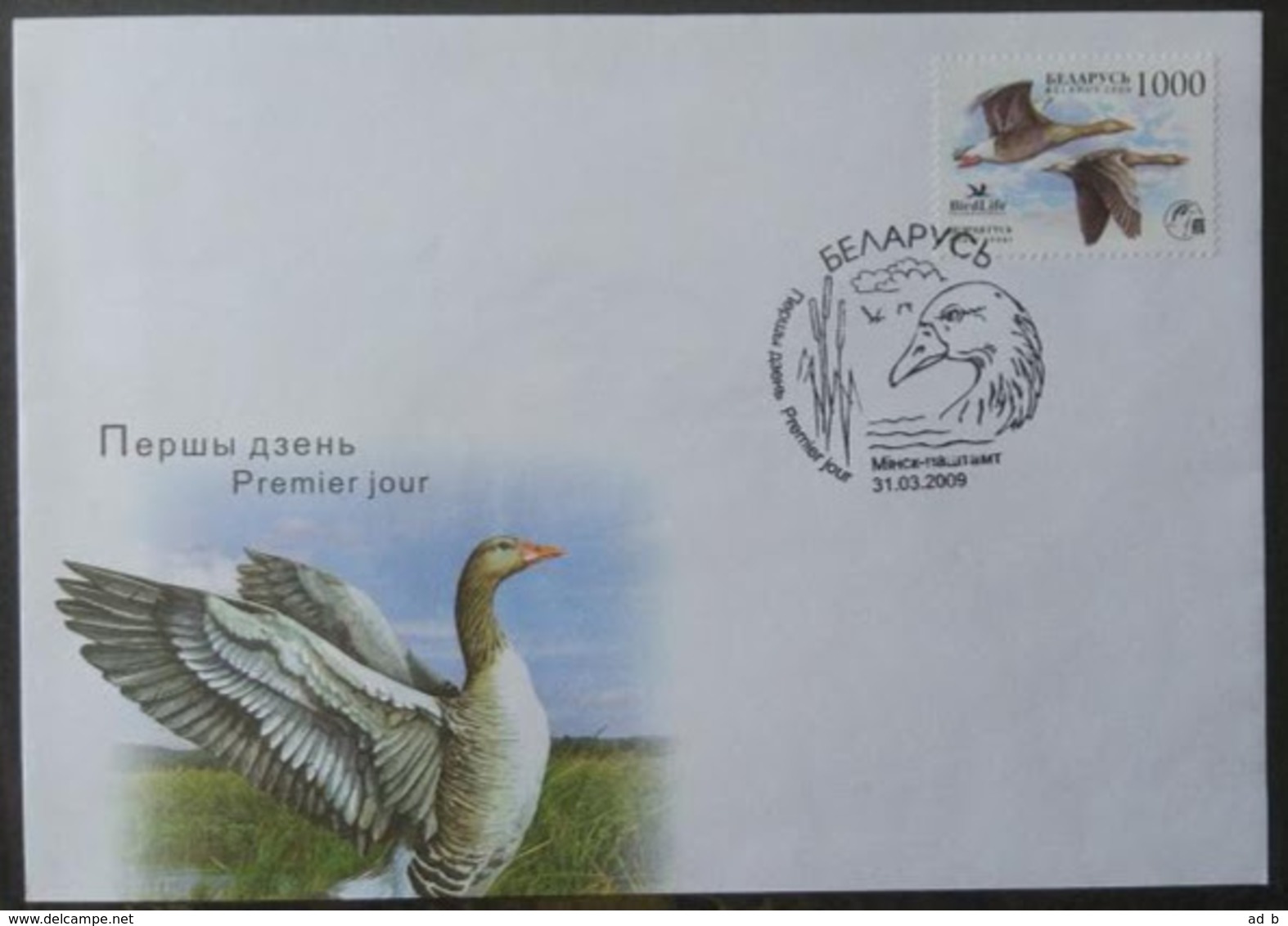 Belarus 2009. Bird Of The Year. Gray Goose. FDC - Belarus