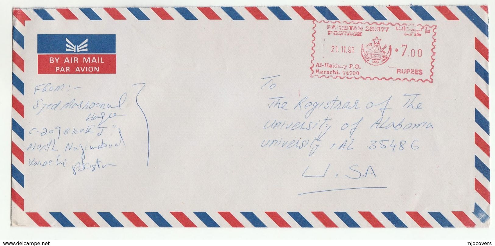 1991 Air Mail PAKISTAN COVER METER Stamps To USA - Pakistan