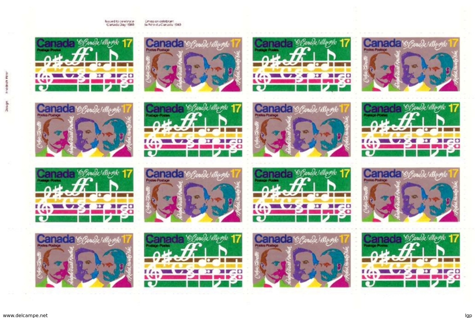 Canada 1980 Musique Music Hymne National Anthem Sc 857-58 Mi 768-769 MNH XX (HOV 3211) - Feuilles Complètes Et Multiples