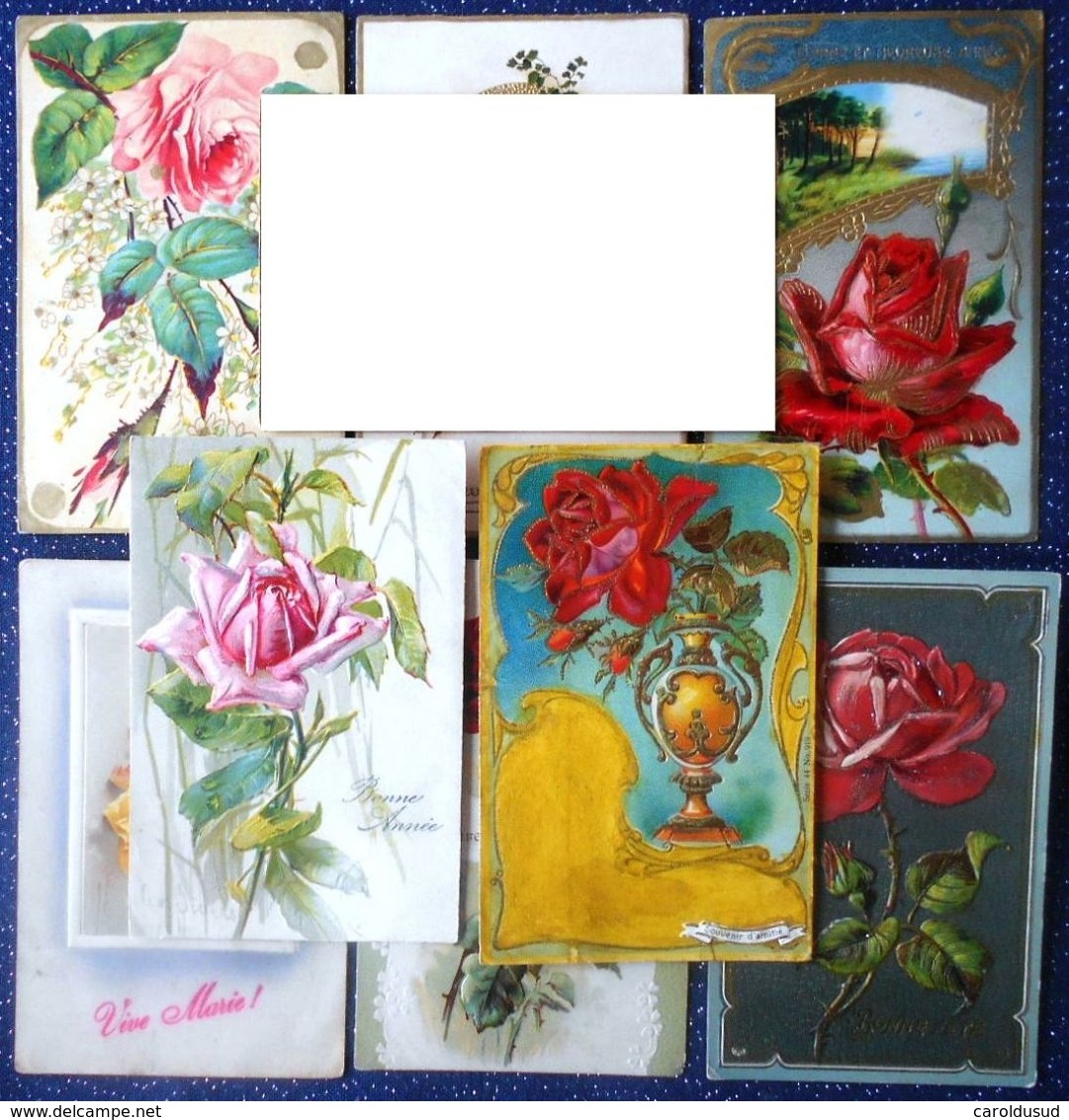 CPA Lot 8 X Litho RELIEF DORURE Illustrateur HAMEL BRASCH  Klein KOPAL EAS K.F. THEME FLEUR  ROSE SEULE En MEDAILLON - Collections & Lots