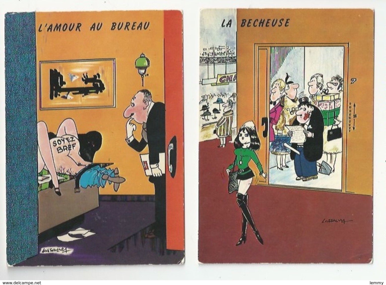 ILLUSTRATEUR :LASSALVY - HUMOUR - LOT DE 2 CARTES  - L'AMOUR AU BUREAU - LA PIMBECHE - - Lassalvy