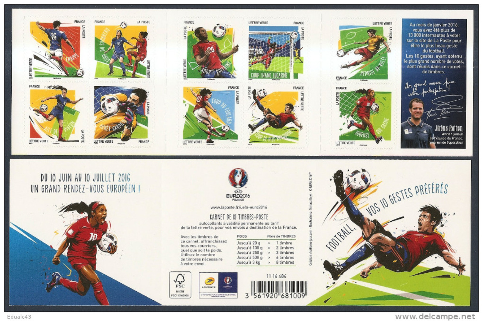 2016 Carnet Adhésif - BC 1278 FOOTBALL Vos 10 Gestes Préférés Neuf - LUXE ** NON Plié - Commémoratifs