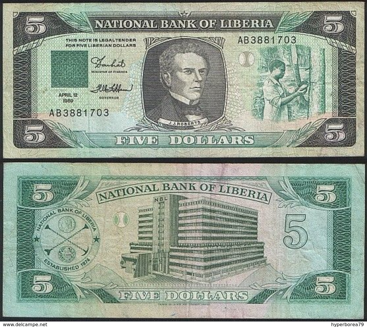 Liberia P 19 - 5 Dollars 12.04.1989 - VF - Liberia