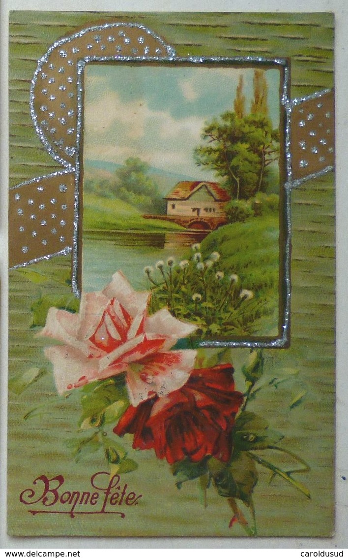 CPA lot 6 x litho RELIEF illustrateur BRASCH  klein KOPAL EAS KF VOEUX THEME FLEUR  ROSE FANTAISIE MEDAILLON