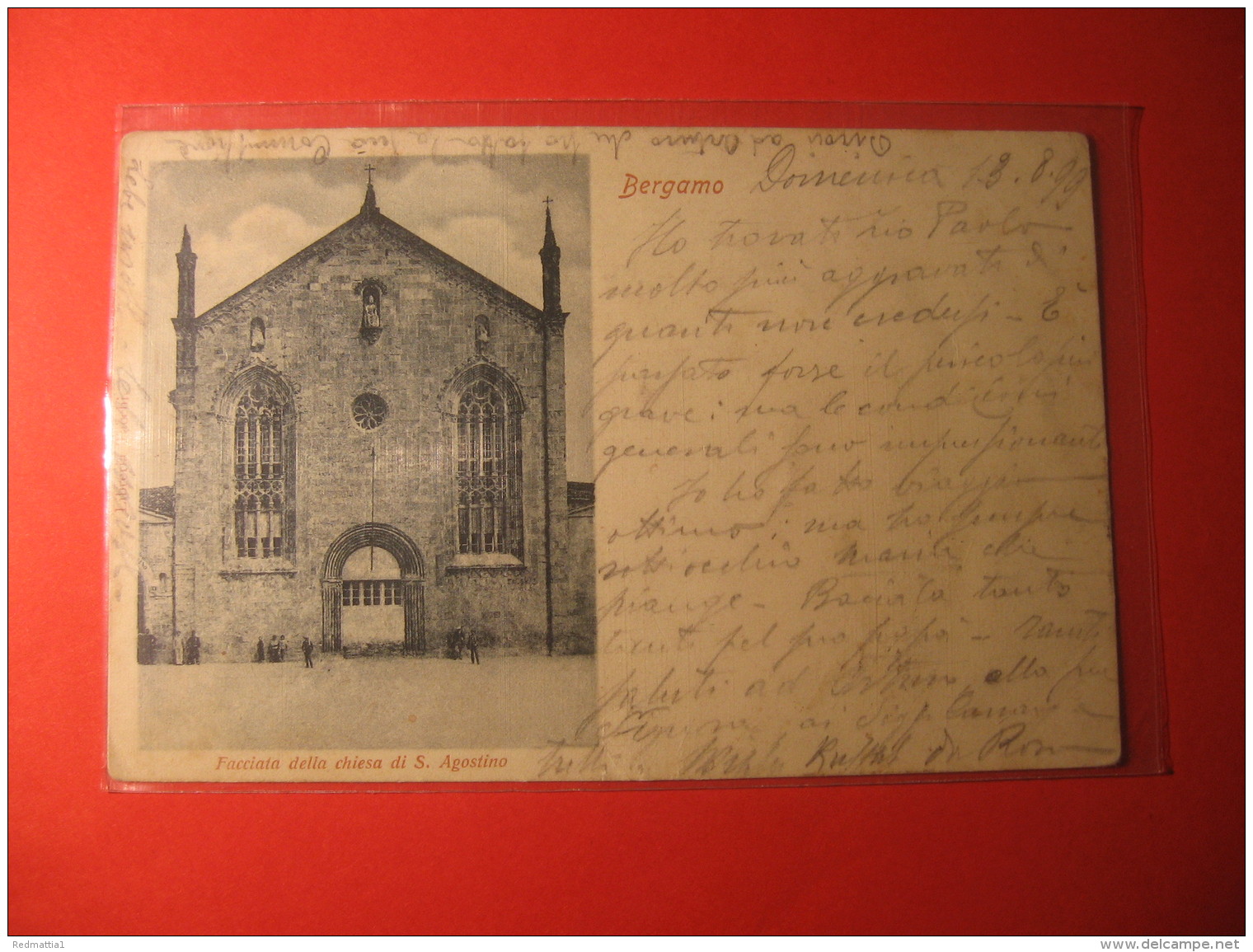 CARTOLINA  BERGAMO FACCIATA DELLA CHIESA DI S AGOSTINO   ANIMATA      D - 3338 - Bergamo