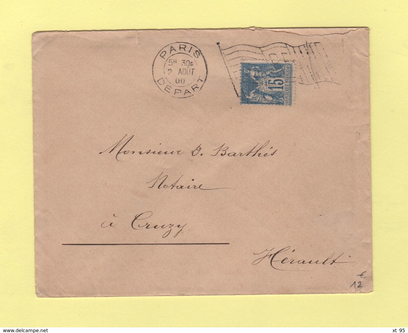 Flamme Drapeau RF - Paris Depart - 1900 - Type Sage - Mechanical Postmarks (Advertisement)