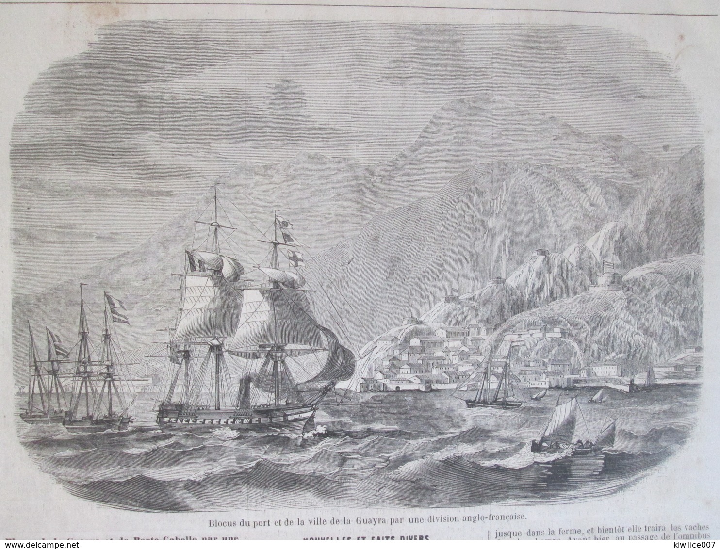 Gravure  1858 Blocus  Du Port   De La Ville   De GUAYRA    PORTO CABELLO  VENEZUELA Caracas - Non Classés
