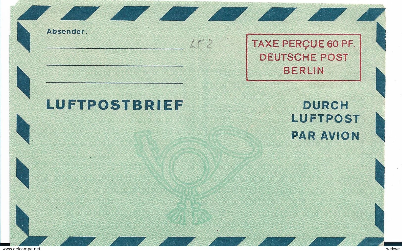BLN213c / Luftpostleicht-Brief LF 2 Ungebraucht (Aerogram) - Private Covers - Mint