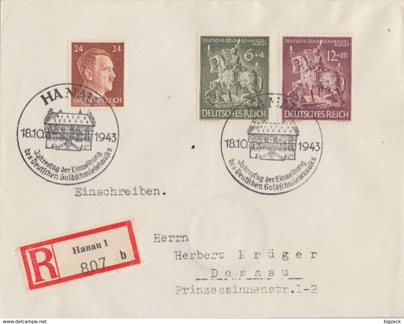 DR R-Brief Mif Minr.792,860,861 SST Hanau 18.10.43 - Covers & Documents