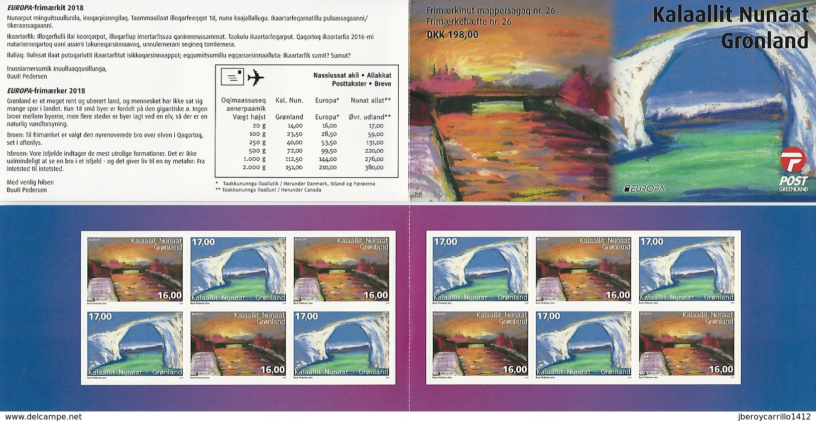 GROENLAND/ GROENLANDIA/ GREENLAND - EUROPA 2018 -TEMA- "PUENTES.- BRIDGES - BRÜCKEN - PONTS" - CARNET Con 6 SERIES ADHES - 2018