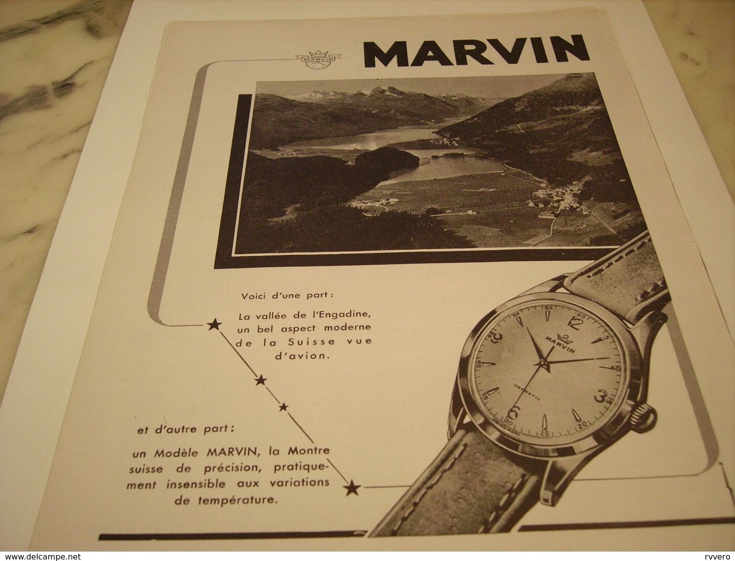 ANCIENNE PUBLICITE MONTRE MARVIN 1952 - Autres & Non Classés