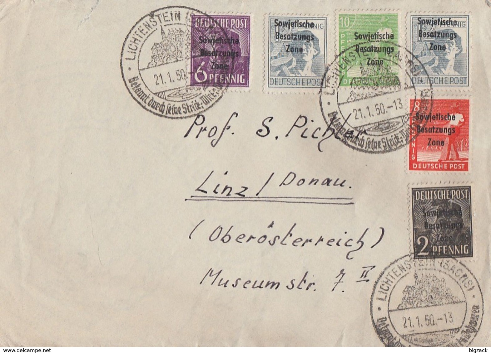 SBZ Brief Mif Minr.182,183,184,1852x 186 Lichtenstein (Sachsen) 21.1.50 Gel. Nach Österreich - Sonstige & Ohne Zuordnung