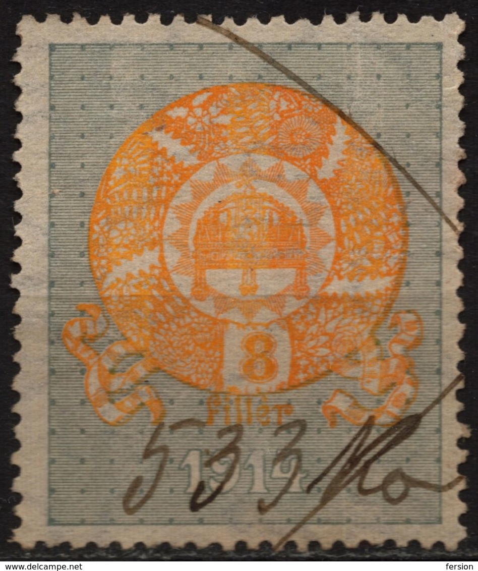 1913 - 1923 Hungary Croatia Slovakia Vojvodina Serbia Romania Transylvania K.u.k Kuk - Revenue Tax Stamp - USED - 8 F. - Steuermarken