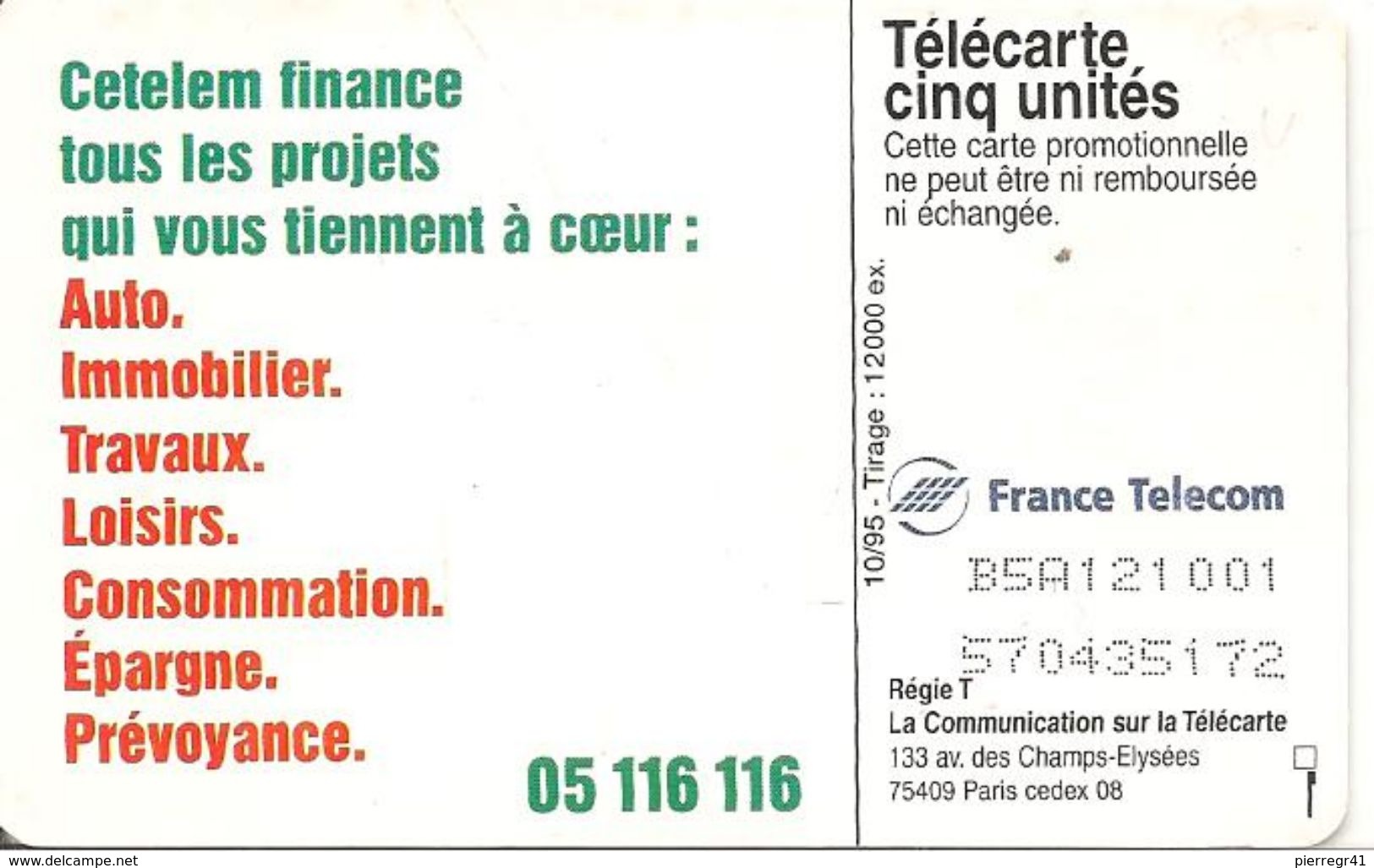 CARTE-aPRIVEE-5U-GN185-GEM A-10/95-CETELEM-Utilisé-Reste 2U-TBE- - 5 Units