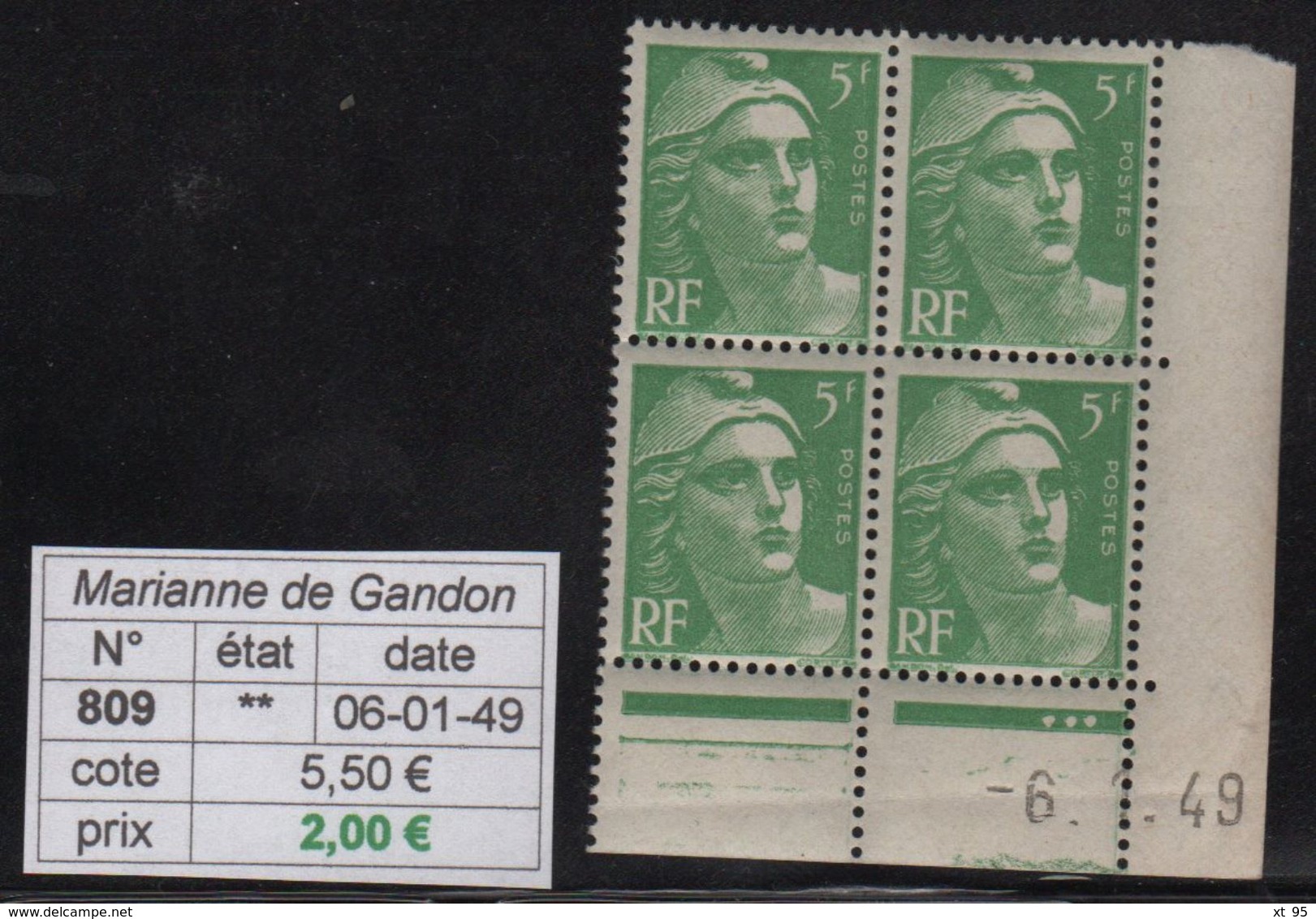 Marianne De Gandon - N°809 - Coin Daté - 6-1-49 - 1945-54 Marianne De Gandon