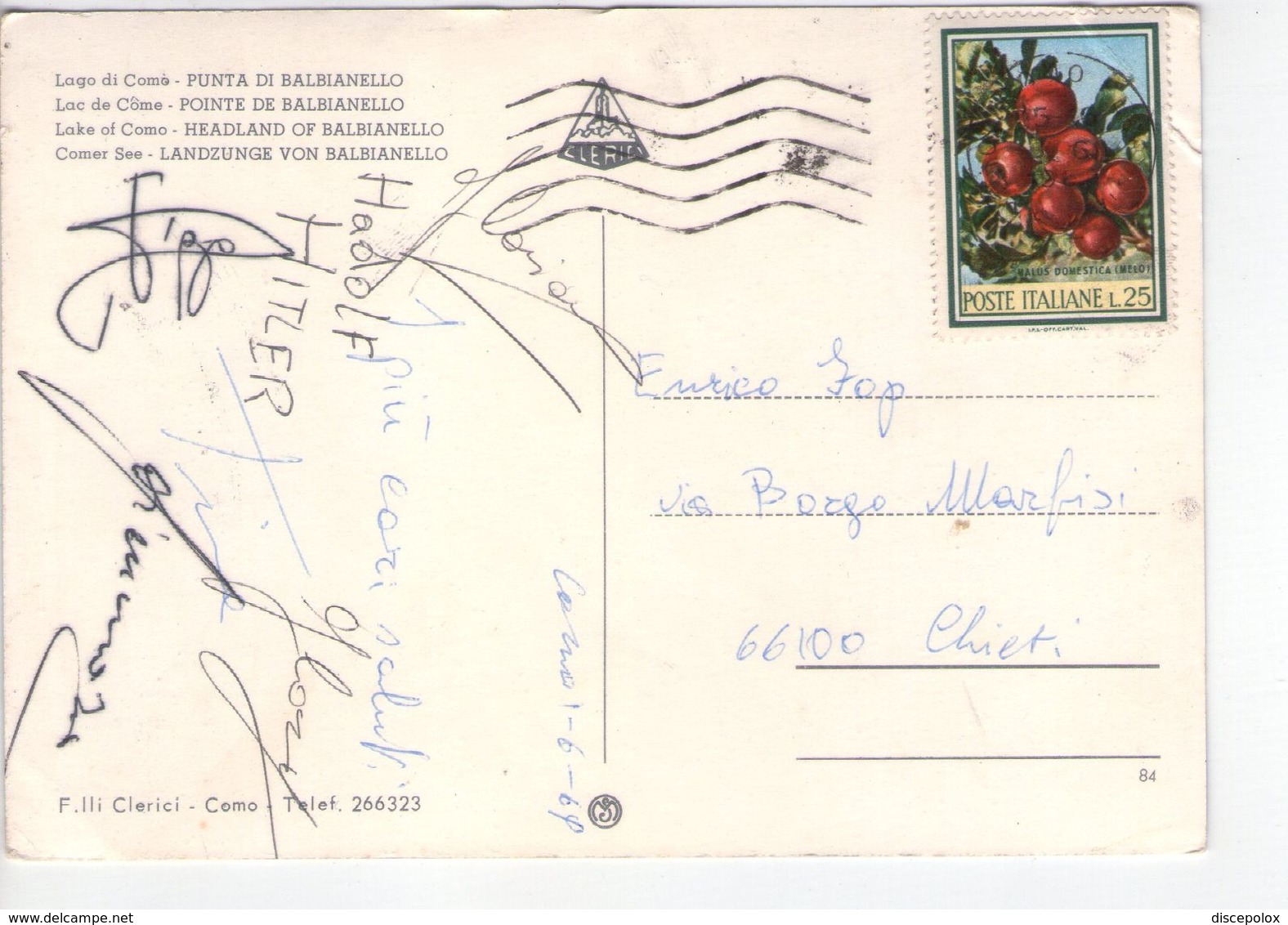 U2373 Cartolina PUNTA DI BALBIANELLO, LAGO DI COMO + BOLLO CON FRUTTI - NICE STAMP - Altri & Non Classificati